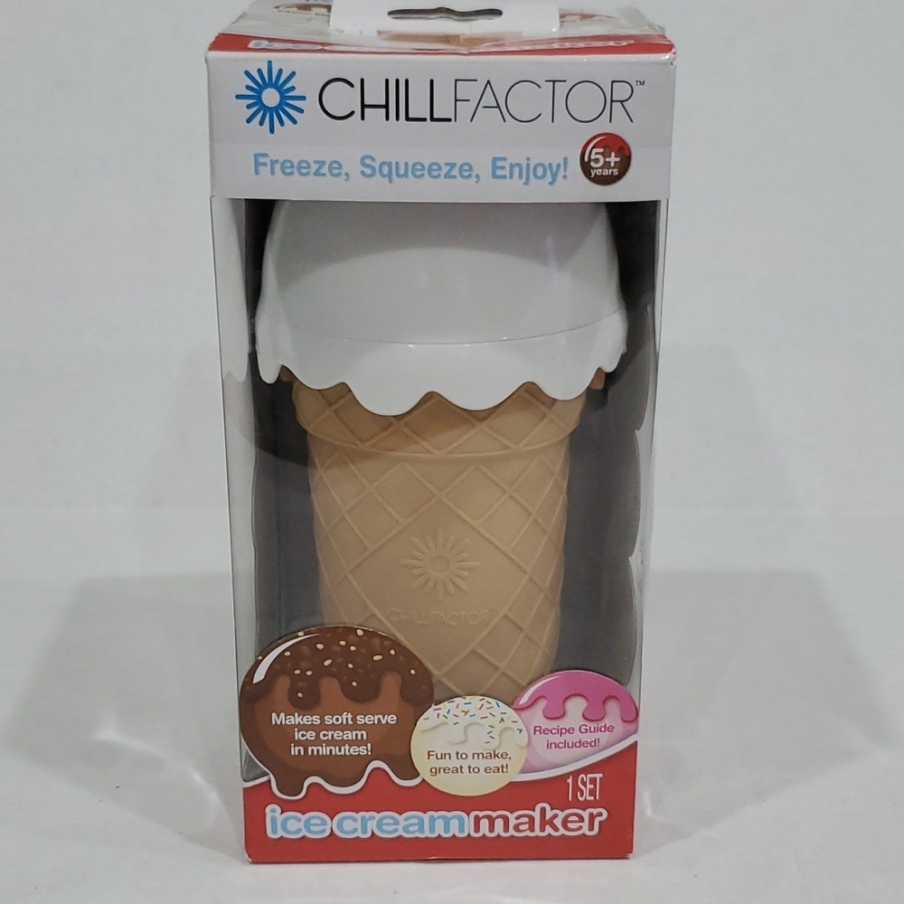 NEW Chill Factor Ice Cream Maker With Cone, Lid & Spoon